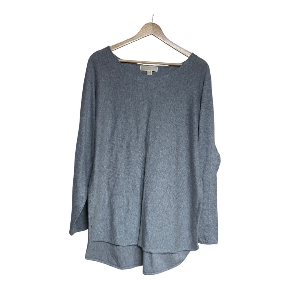 MICHAEL KORS Women's Gray Ribbed Boat Neck Long Sleeve Sweater Size XL‎